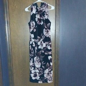 Camille La Vie Black and Pink Floral Midi Dress